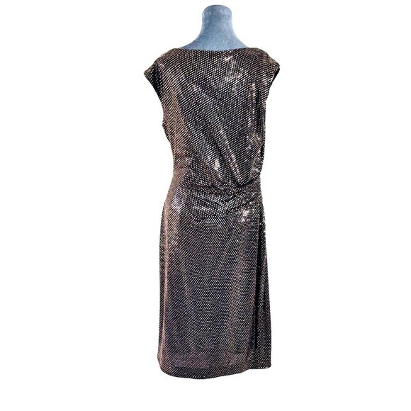 Vince Camuto Gold Sequin Cowl‎ Neck Sleeveless Cocktail Sheath Dress - Size 12 - Picture 2 of 11